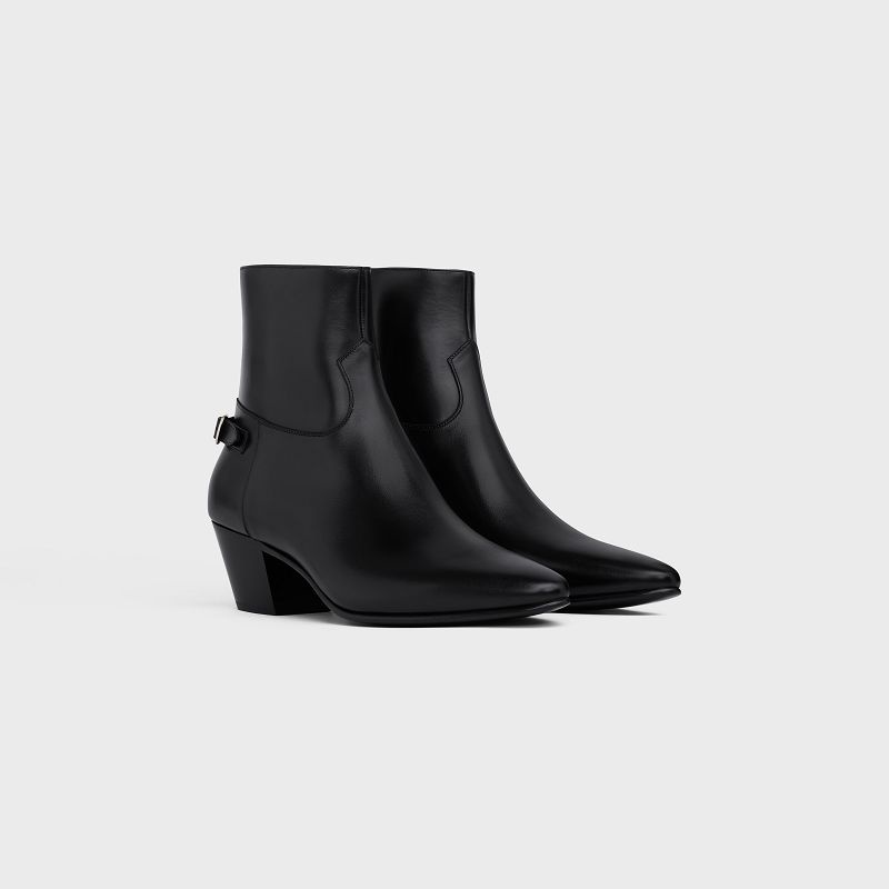 Celine Jacno Back Schnallen Zipped In Shiny Calfskin Stiefel Schwarz | CL-591867