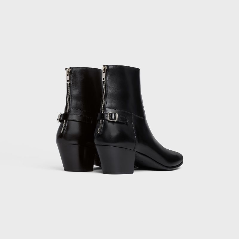 Celine Jacno Back Schnallen Zipped In Shiny Calfskin Stiefel Schwarz | CL-591867