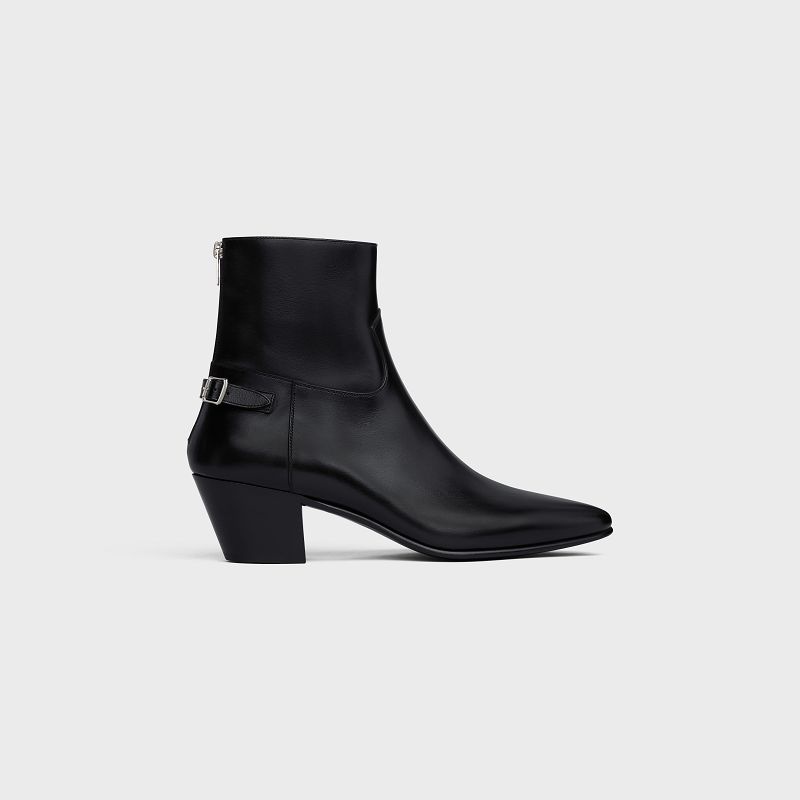 Celine Jacno Back Schnallen Zipped In Shiny Calfskin Stiefel Schwarz | CL-591867