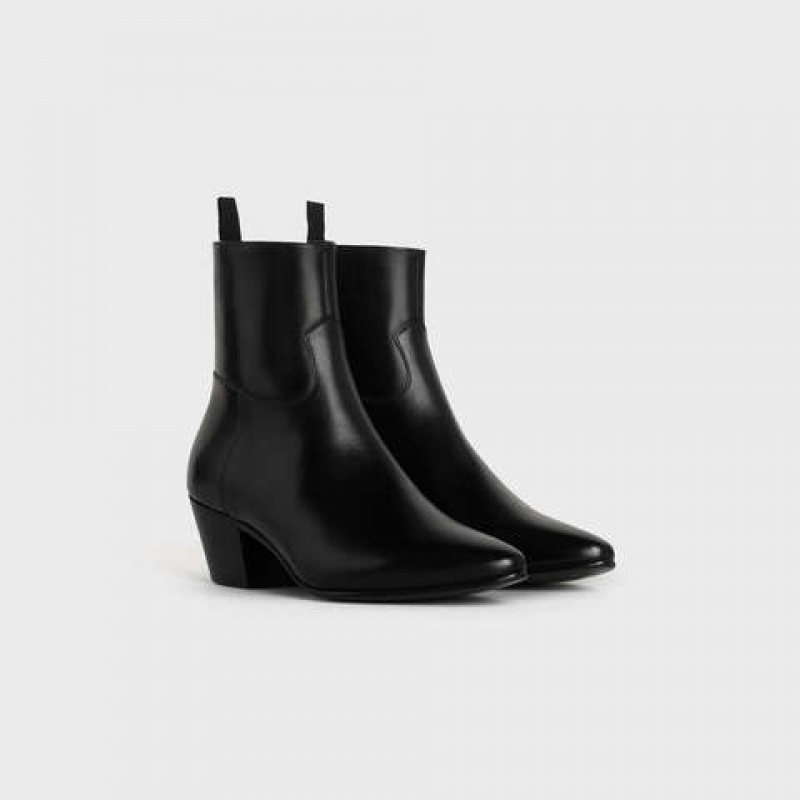 Celine Jacno Zipped In Shiny Calfskin Stiefel Schwarz | CL-591864