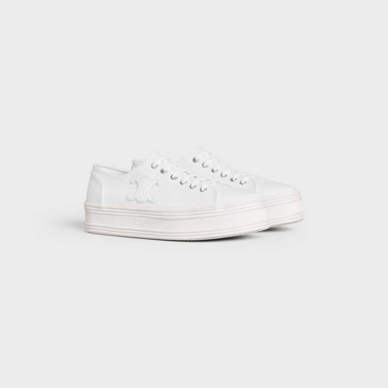 Celine Jane Low Spitze-up In Canvas And Calfskin Sneakers Weiß | CL-592552