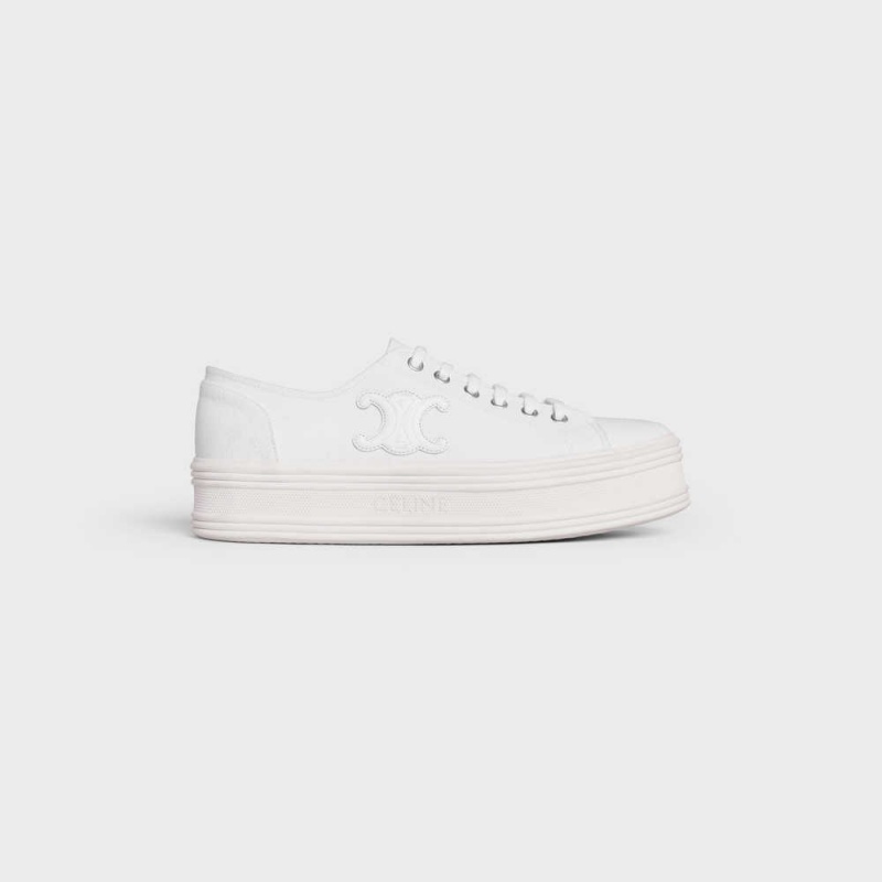 Celine Jane Low Spitze-up In Canvas And Calfskin Sneakers Weiß | CL-592552