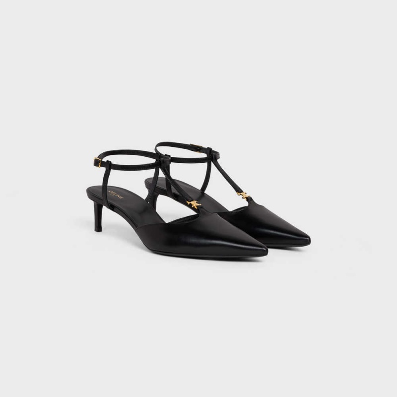 Celine Kitten Triomphe Bar Riemen In Calfskin Pumps Schwarz | CL-592558