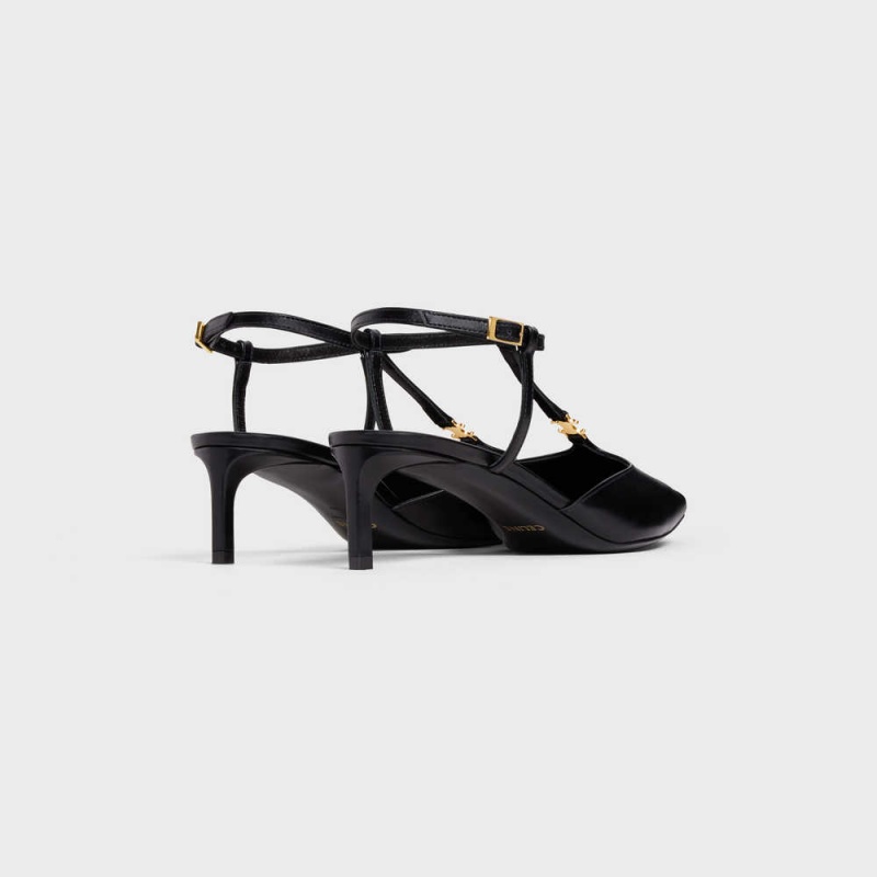 Celine Kitten Triomphe Bar Riemen In Calfskin Pumps Schwarz | CL-592558