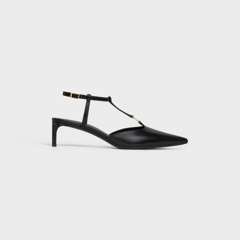 Celine Kitten Triomphe Bar Riemen In Calfskin Pumps Schwarz | CL-592558