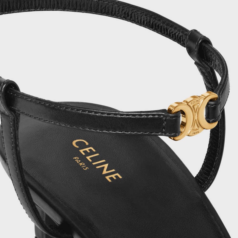 Celine Kitten With Riemen Triomphe In Calfskin Gold Finishing Pumps Schwarz | CL-592559