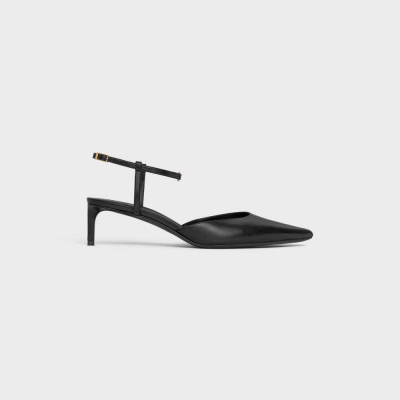 Celine Kitten With Riemen Triomphe In Calfskin Gold Finishing Pumps Schwarz | CL-592559