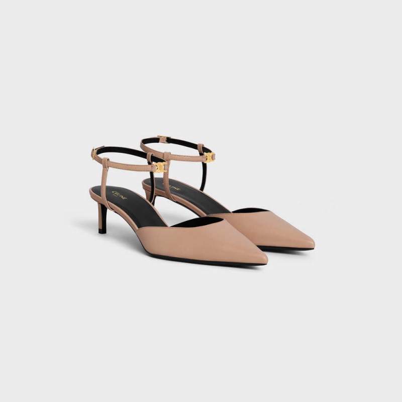 Celine Kitten With Riemen Triomphe In Lambskin Pumps Beige Rosa | CL-592560