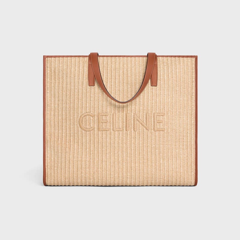 Celine Large In Raffia Effect Textil With Celine Embroidery Cabas Beige Braun | CL-591831