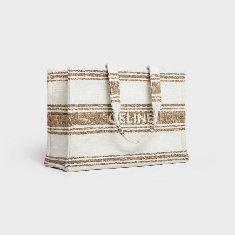 Celine Large Thais In Gestreift Textil With Jacquard Cabas Braun Braun | CL-593074