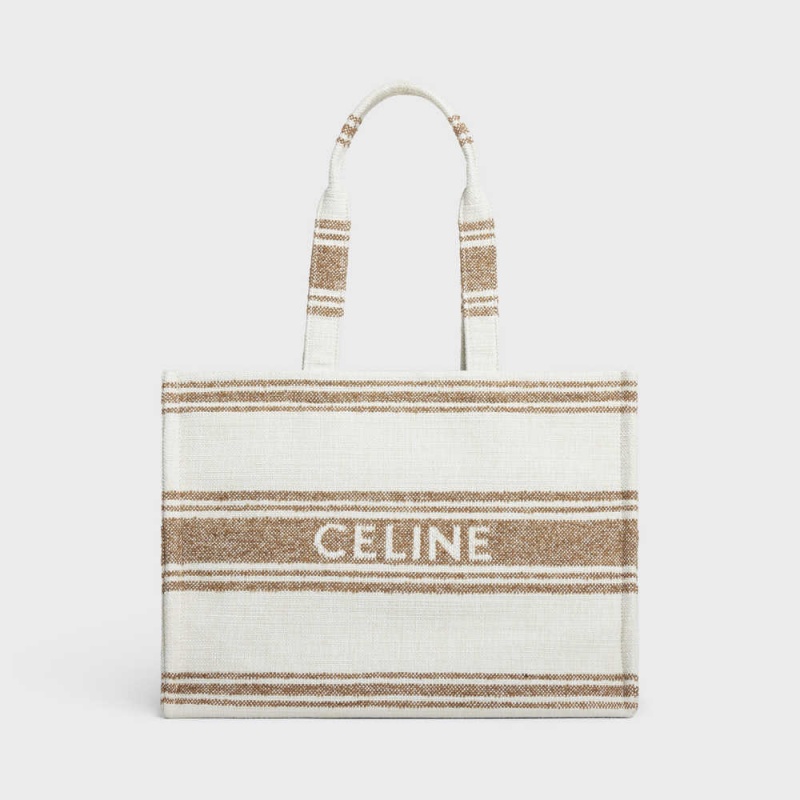 Celine Large Thais In Gestreift Textil With Jacquard Cabas Braun Braun | CL-593074