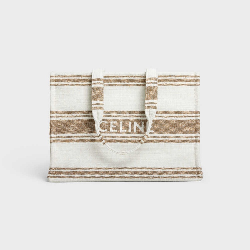 Celine Large Thais In Gestreift Textil With Jacquard Cabas Braun Braun | CL-593074