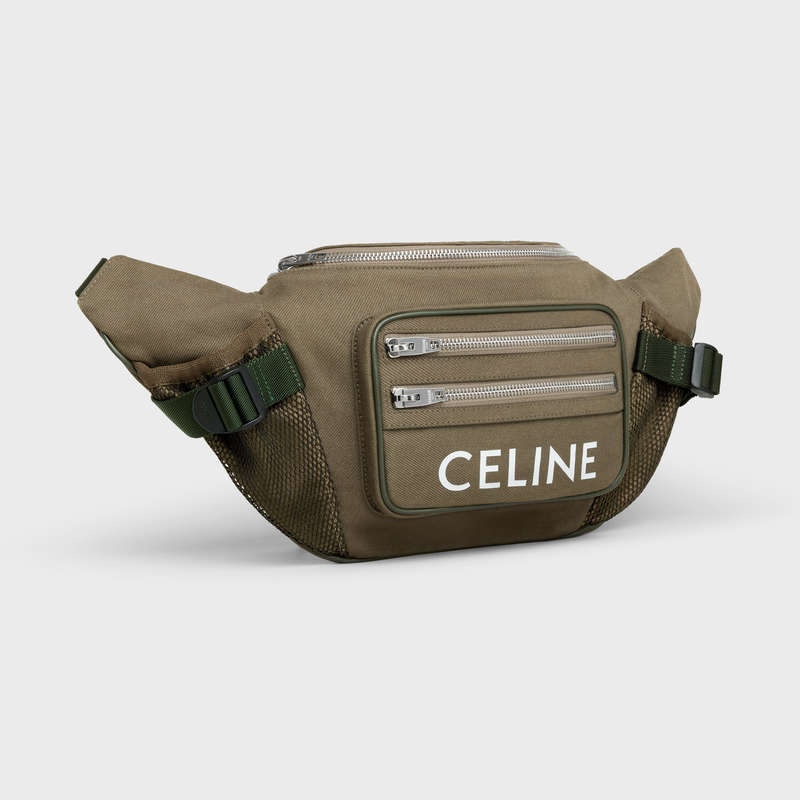 Celine Large Zipped Bag Trekking In Baumwoll Gabardine With Celine Print Schultertaschen Khaki | CL-591849