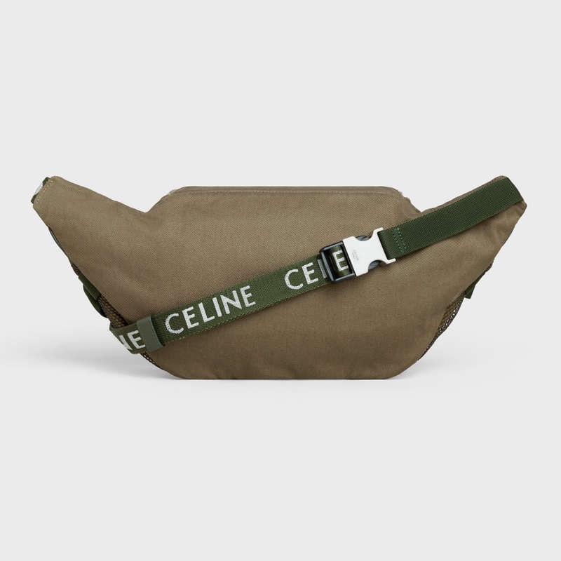 Celine Large Zipped Bag Trekking In Baumwoll Gabardine With Celine Print Schultertaschen Khaki | CL-591849