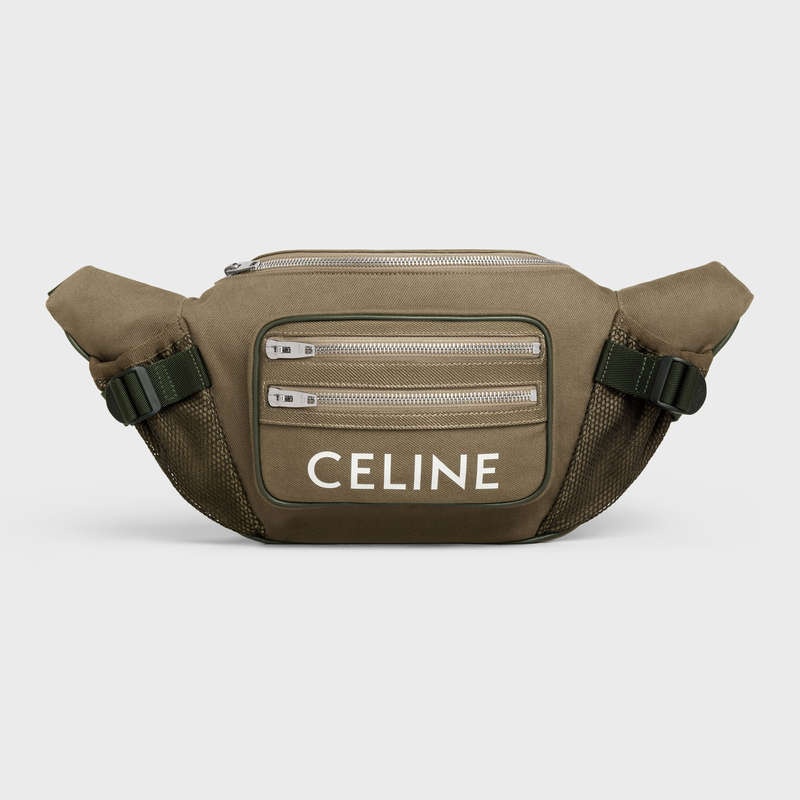 Celine Large Zipped Bag Trekking In Baumwoll Gabardine With Celine Print Schultertaschen Khaki | CL-591849