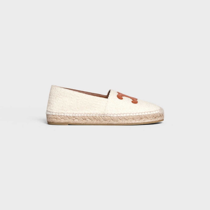 Celine Les Espadrilles With Triomphe Signature In Tweed & Calfskin Halbschuhe Weiß | CL-592540