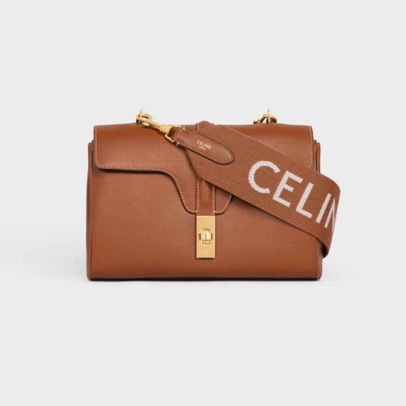 Celine Long Riemen In Wolle With Jacquard With Gold Finishing Kleine Lederwaren Braun Weiß | CL-592909