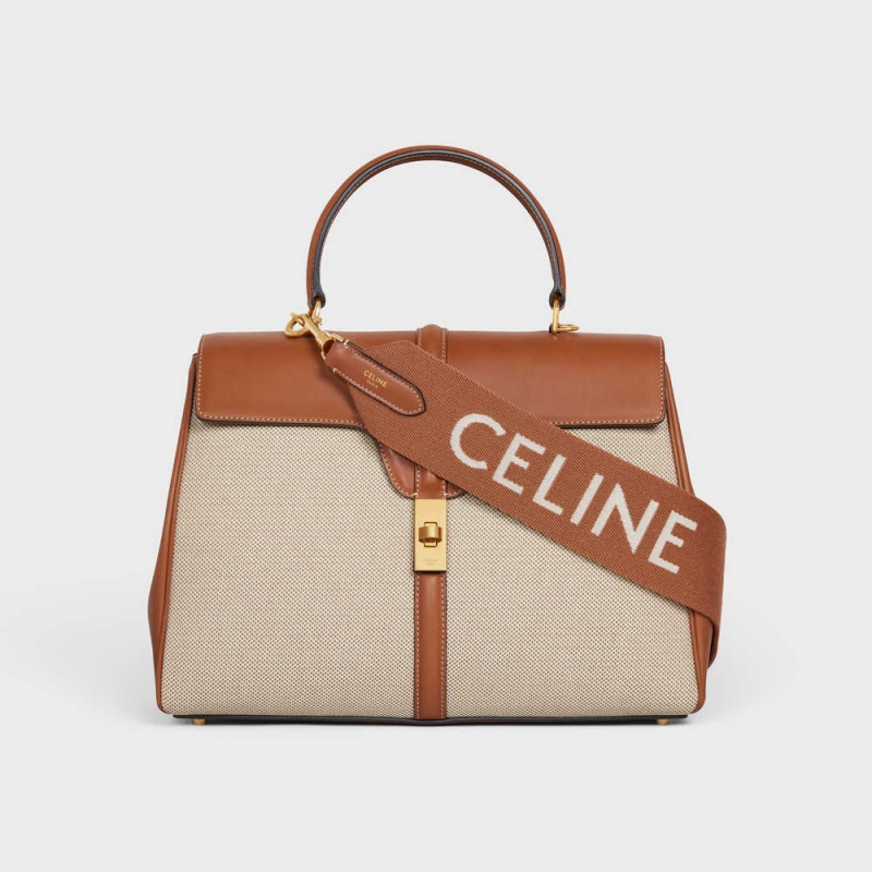 Celine Long Riemen In Wolle With Jacquard With Gold Finishing Kleine Lederwaren Braun Weiß | CL-592909