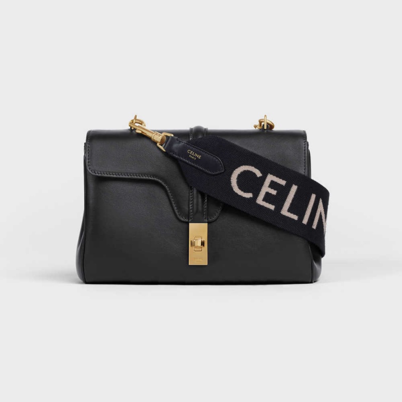 Celine Long Riemen In Wolle With Jacquard Kleine Lederwaren Schwarz Weiß | CL-592907