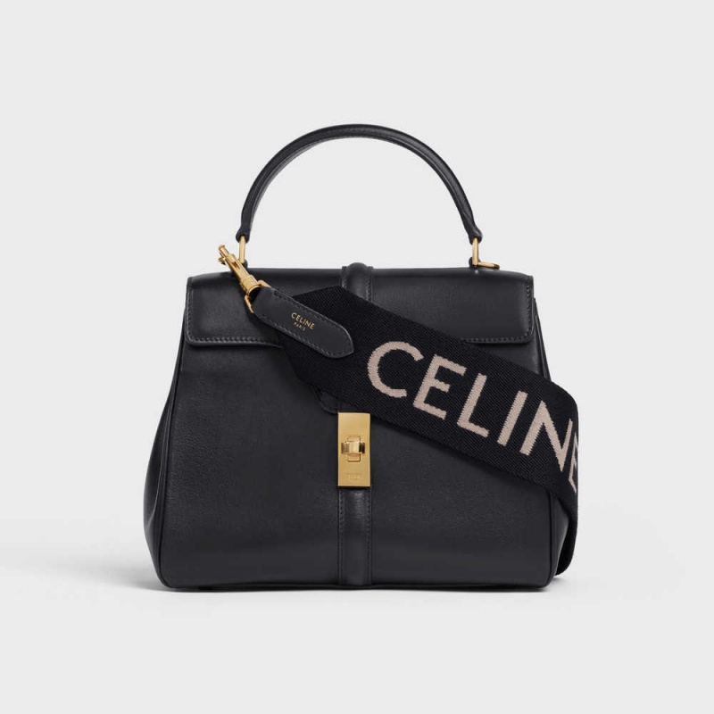 Celine Long Riemen In Wolle With Jacquard Kleine Lederwaren Schwarz Weiß | CL-592907