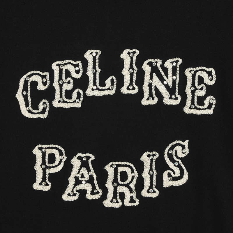 Celine Loose Embroidered In Baumwoll Jersey T-shirt Schwarz Weiß | CL-592133