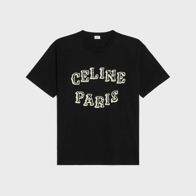 Celine Loose Embroidered In Baumwoll Jersey T-shirt Schwarz Weiß | CL-592133