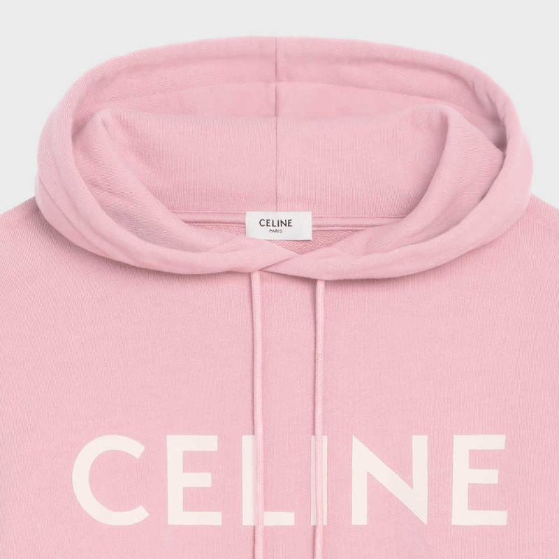 Celine Loose Hoodie In Baumwoll Fleece Sweatshirts Rosa Weiß | CL-592806