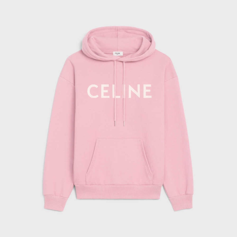 Celine Loose Hoodie In Baumwoll Fleece Sweatshirts Rosa Weiß | CL-592806