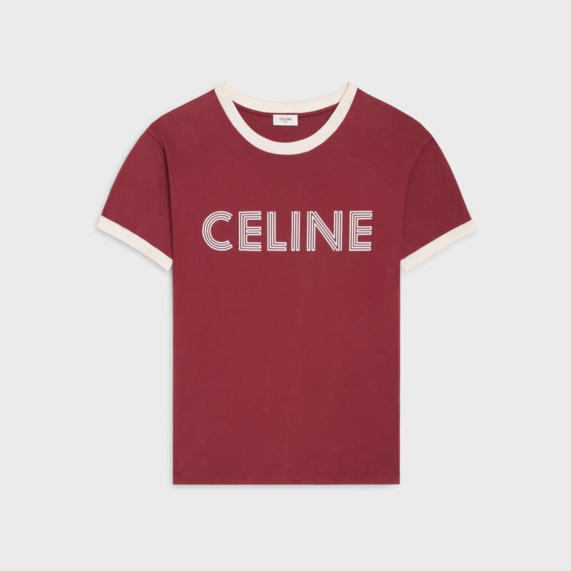 Celine Loose In Baumwoll Jersey T-shirt Rot Lila Weiß | CL-592126