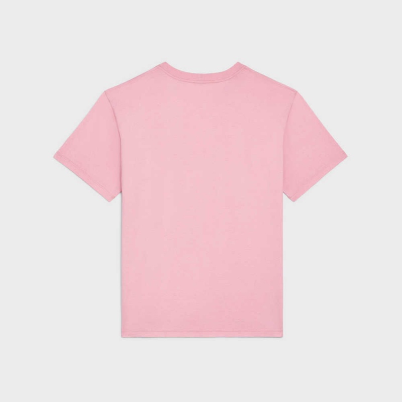 Celine Loose In Baumwoll Jersey T-shirt Rosa Weiß | CL-592794