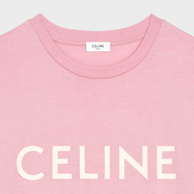 Celine Loose In Baumwoll Jersey T-shirt Rosa Weiß | CL-592794