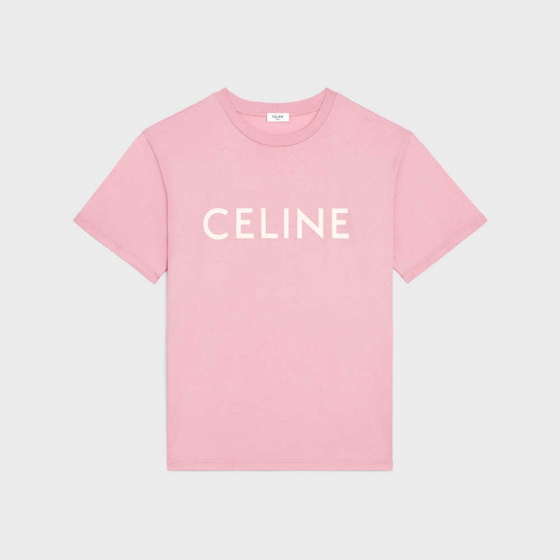 Celine Loose In Baumwoll Jersey T-shirt Rosa Weiß | CL-592794