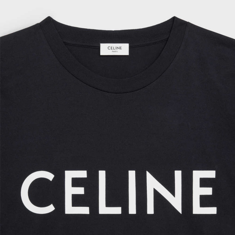 Celine Loose In Baumwoll Jersey T-shirt Schwarz Weiß | CL-592793