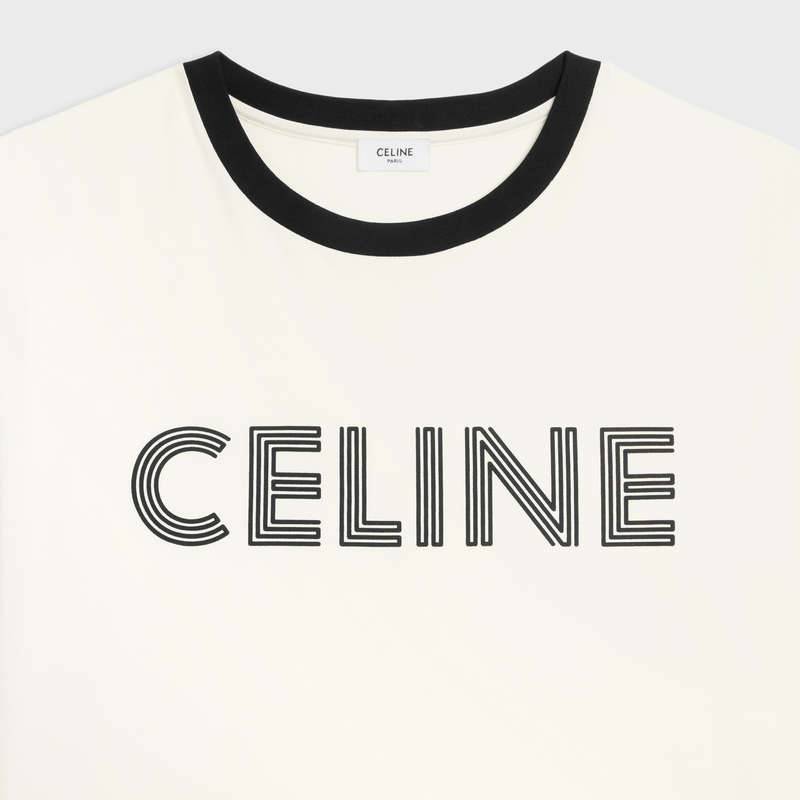 Celine Loose In Baumwoll Jersey T-shirt Weiß Schwarz | CL-592125