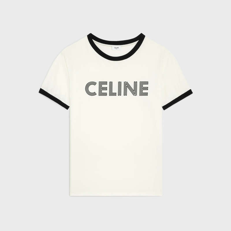 Celine Loose In Baumwoll Jersey T-shirt Weiß Schwarz | CL-592125