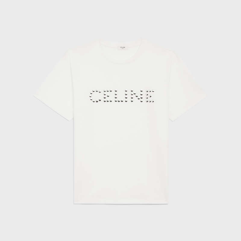 Celine Loose In Baumwoll Jersey With Studs T-shirt Weiß Silber | CL-592140