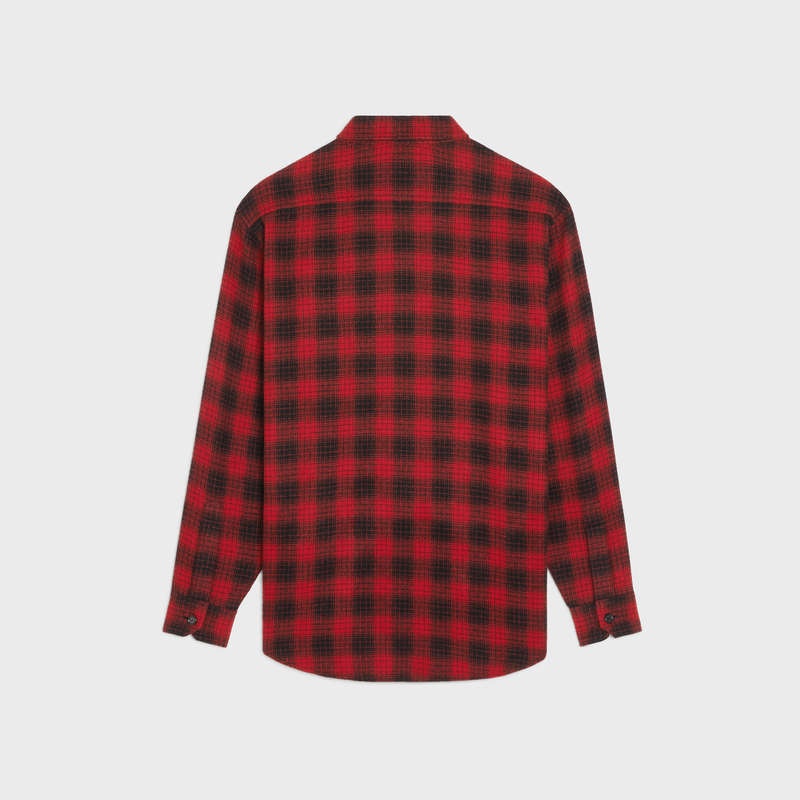 Celine Loose In Checked Wolle Hemd Rot Schwarz | CL-592158