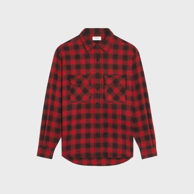 Celine Loose In Checked Wolle Hemd Rot Schwarz | CL-592158