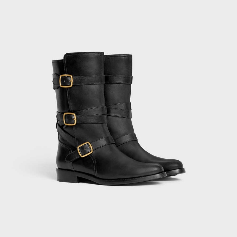 Celine Lyra Triple Buckles In Calfskin Stiefel Schwarz | CL-592500