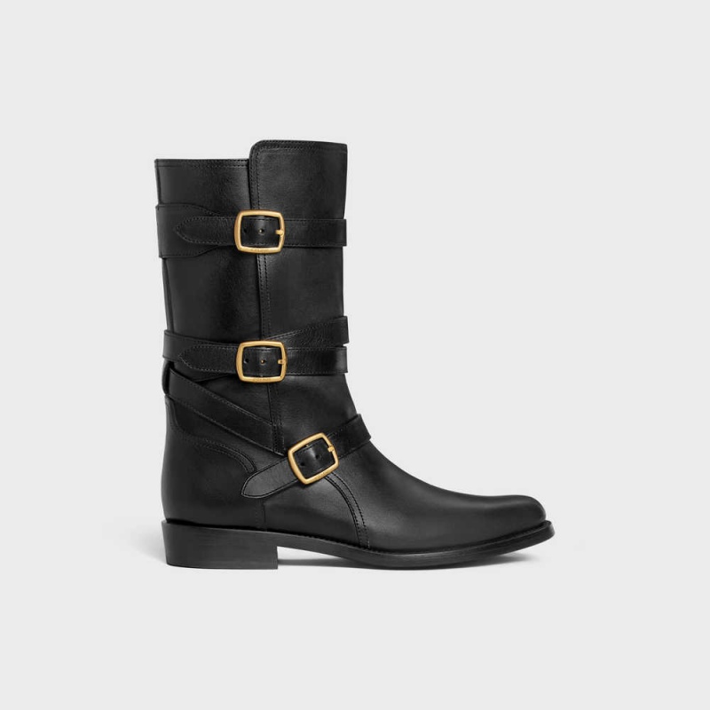 Celine Lyra Triple Buckles In Calfskin Stiefel Schwarz | CL-592500