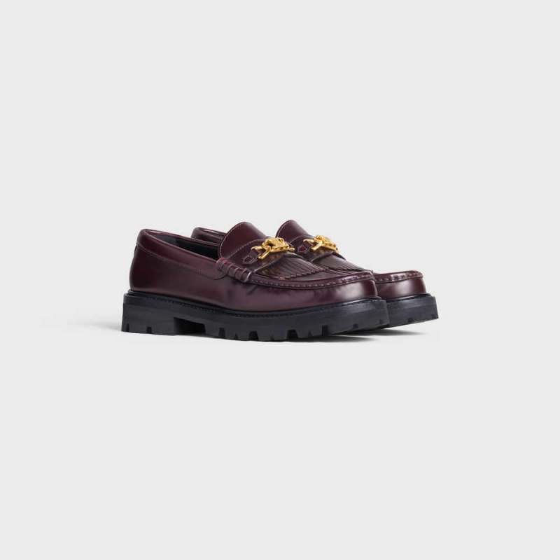 Celine Margaret With Triomphe Chain In Polished Bull Halbschuhe Bordeaux | CL-592522