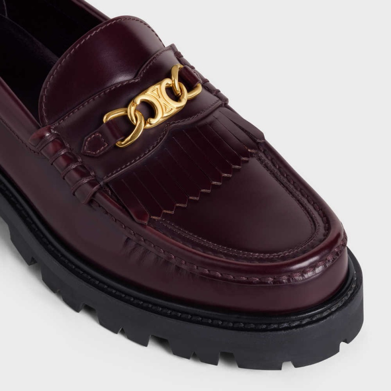 Celine Margaret With Triomphe Chain In Polished Bull Halbschuhe Bordeaux | CL-592522