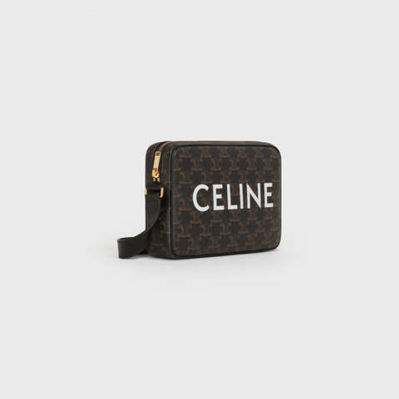 Celine Medium Bag In Triomphe Canvas With Celine Print Kuriertaschen Schwarz | CL-591856