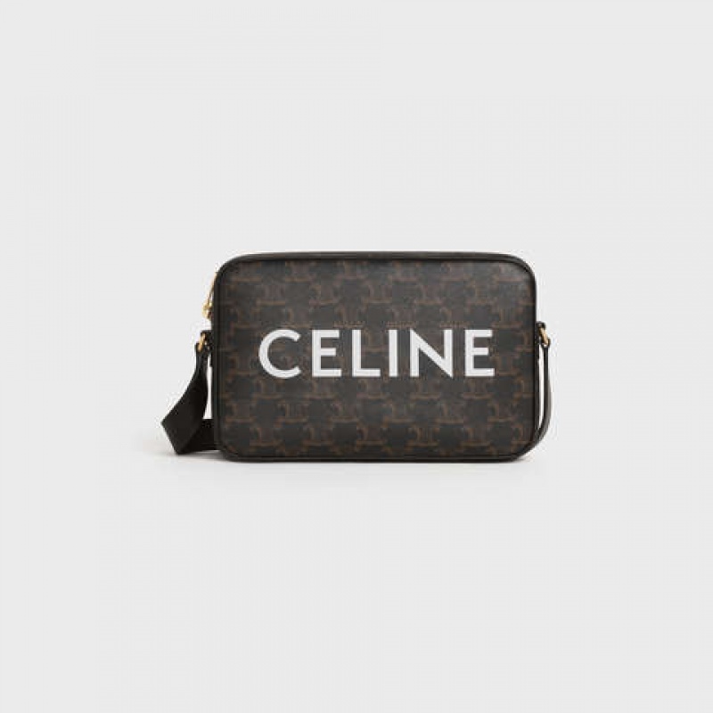 Celine Medium Bag In Triomphe Canvas With Celine Print Kuriertaschen Schwarz | CL-591856