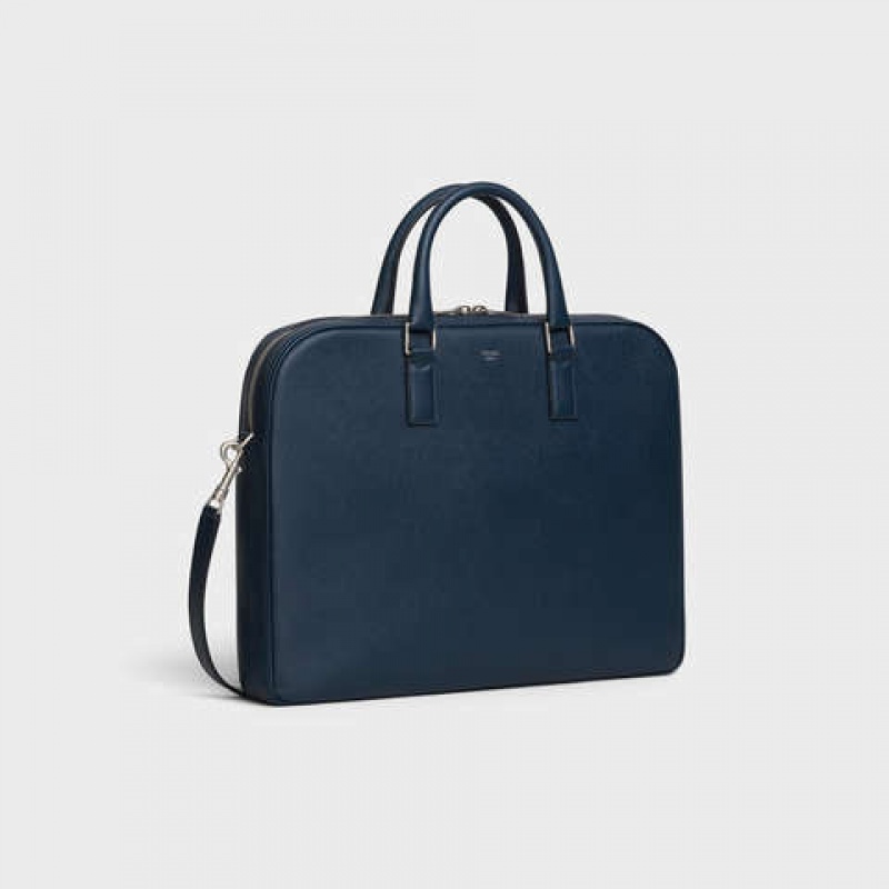 Celine Medium Briefcase In Grained Calfskin Geschäftstaschen Navy Blau | CL-591828