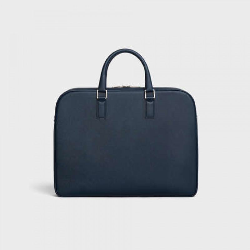 Celine Medium Briefcase In Grained Calfskin Geschäftstaschen Navy Blau | CL-591828