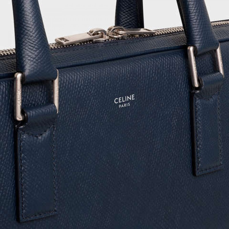 Celine Medium Briefcase In Grained Calfskin Geschäftstaschen Navy Blau | CL-591828