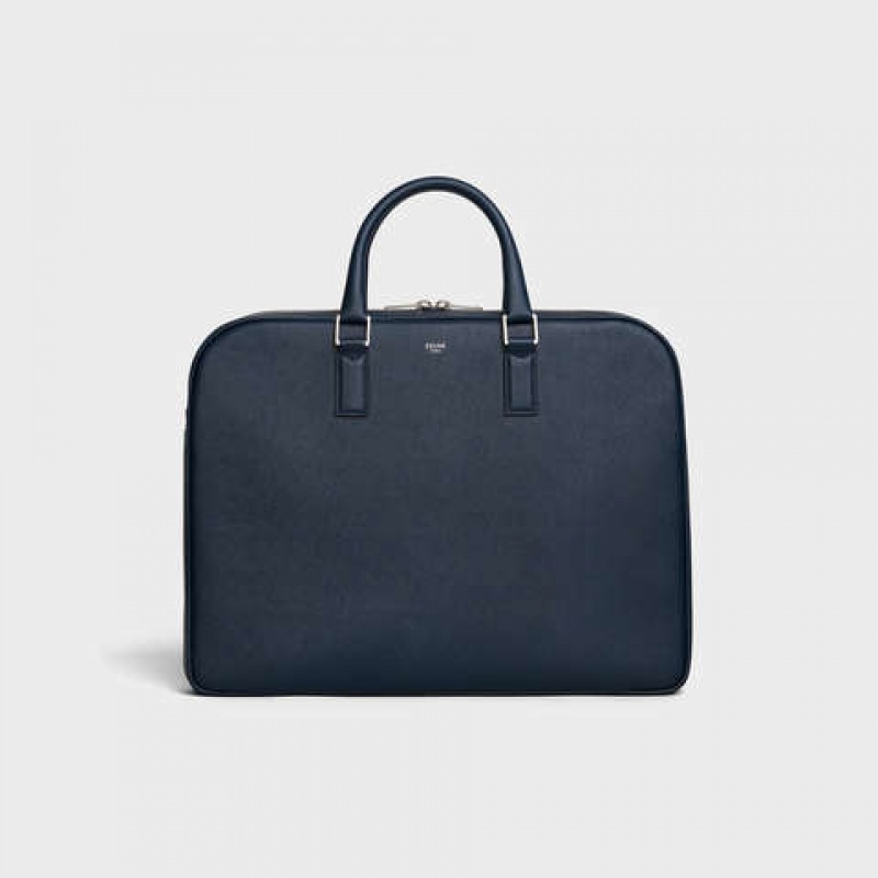 Celine Medium Briefcase In Grained Calfskin Geschäftstaschen Navy Blau | CL-591828