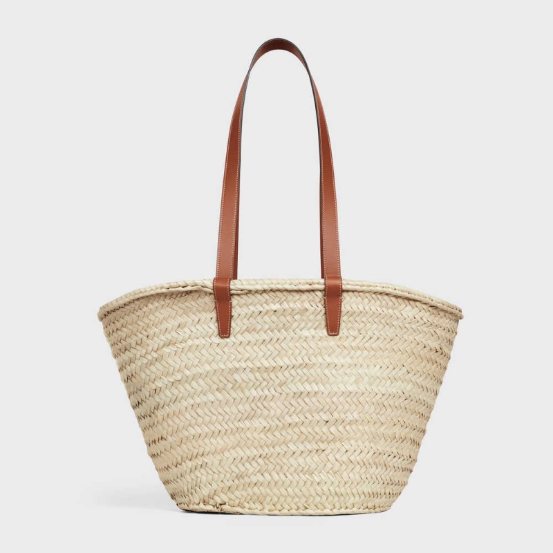 Celine Medium Triomphe Klassische In Palm Leaves And Calfskin Panier Braun | CL-593069