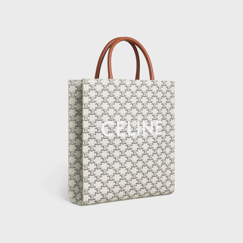 Celine Medium Vertical In Triomphe Canvas With Celine Print Cabas Braun | CL-591837